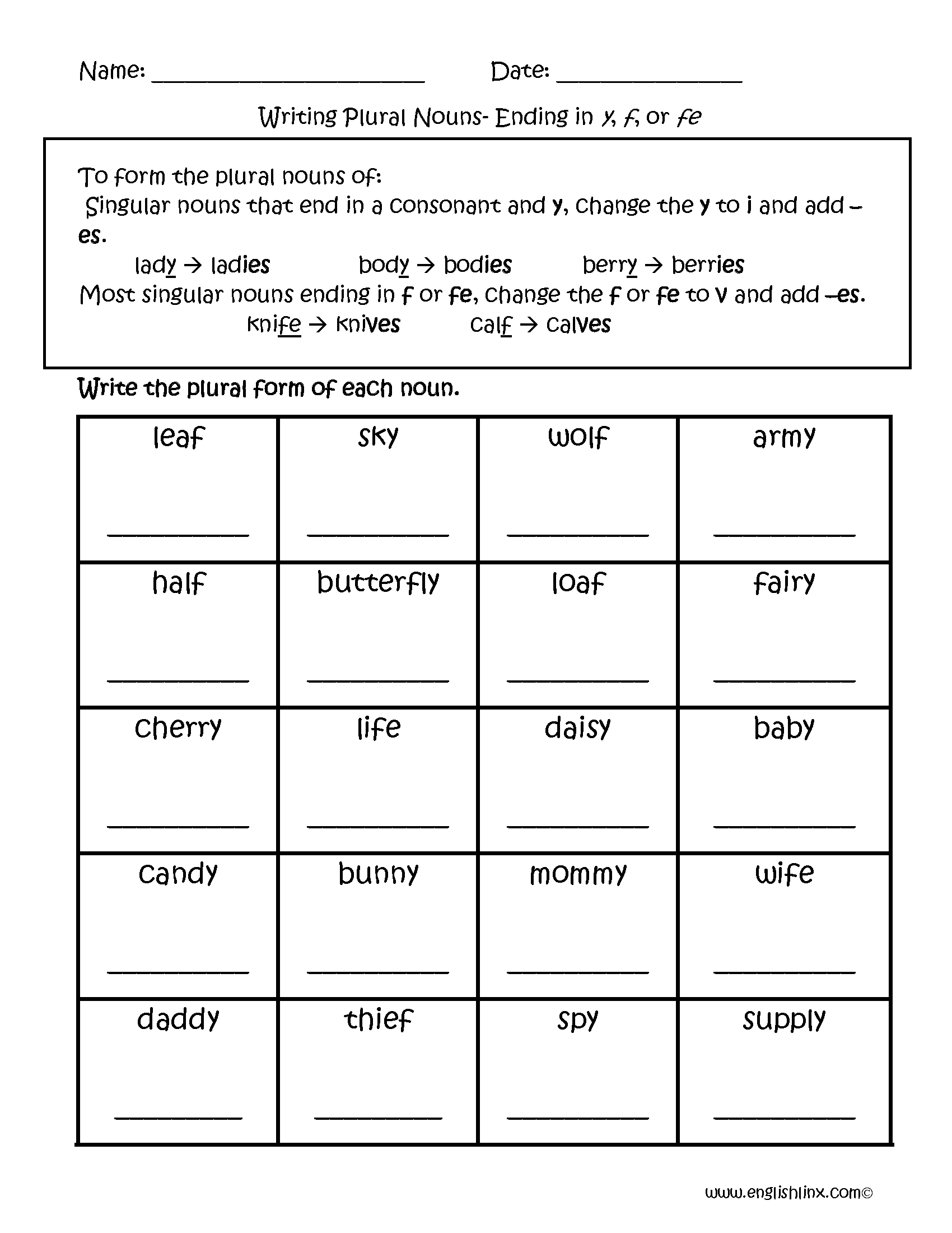 Plural Nouns Worksheet Free Printable Digital PDF