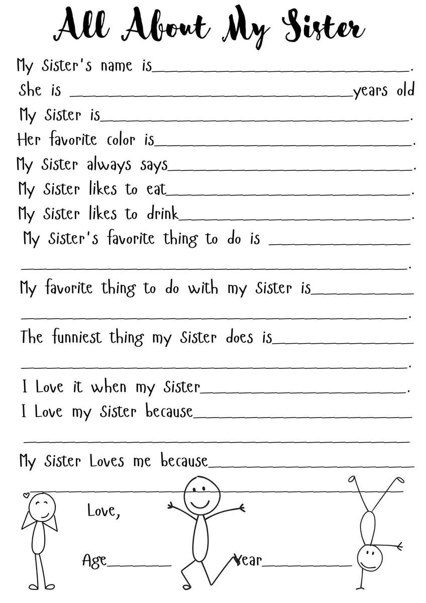 Buy All About My Sister Siblings Day Printable PDF US Letter 8 5x11 Instant Download Preschool Elementary Teacher Printable Gift Online In India Etsy