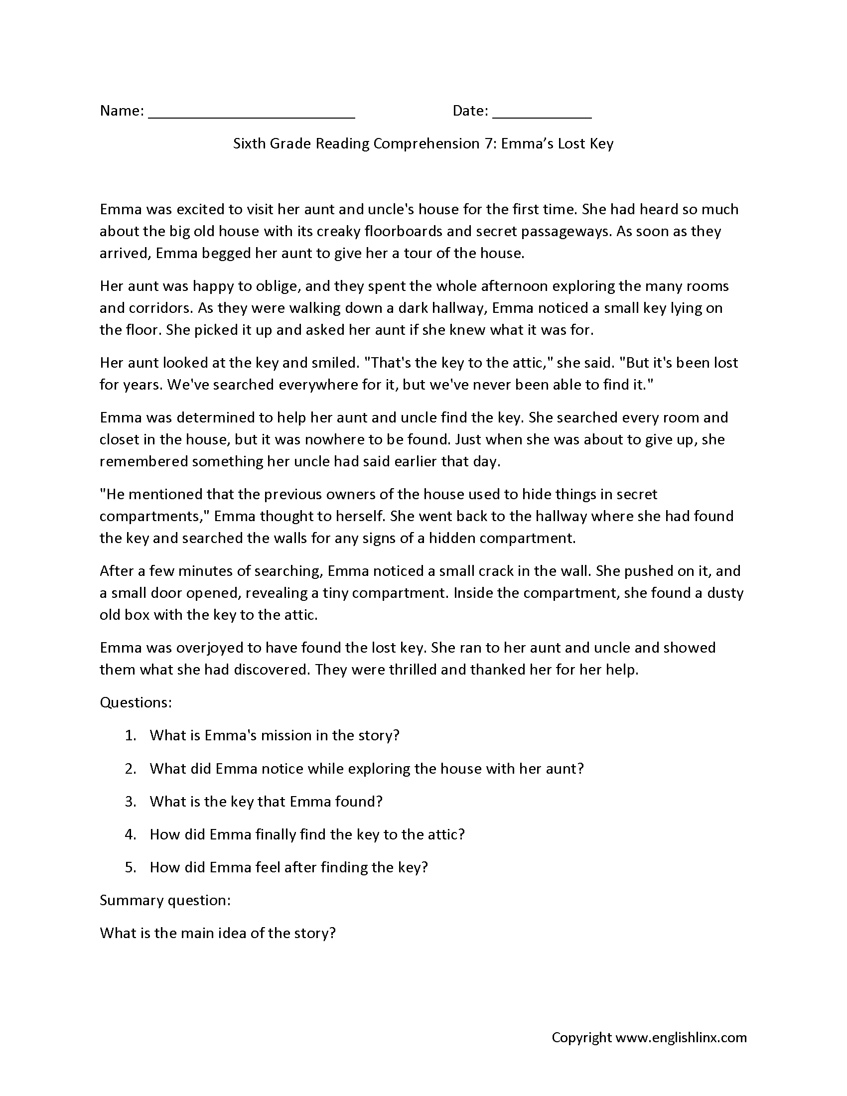 Sixth Grade Reading Worksheets Vocabulary Fluency Practice PDF