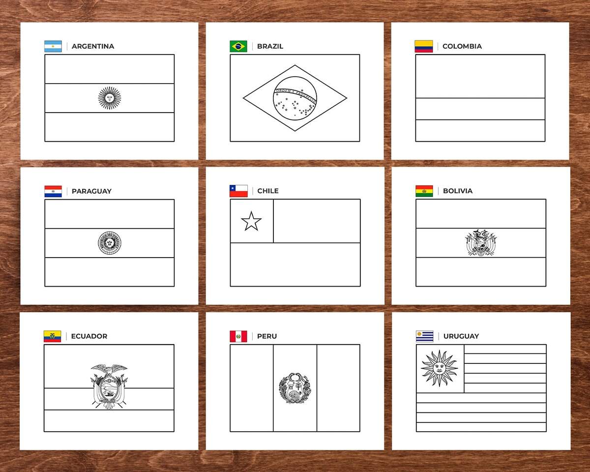 SOUTH AMERICA FLAGS Coloring Pages Americas Flags Coloring Book Printable For Kids Coloring Book For Toddlers Etsy