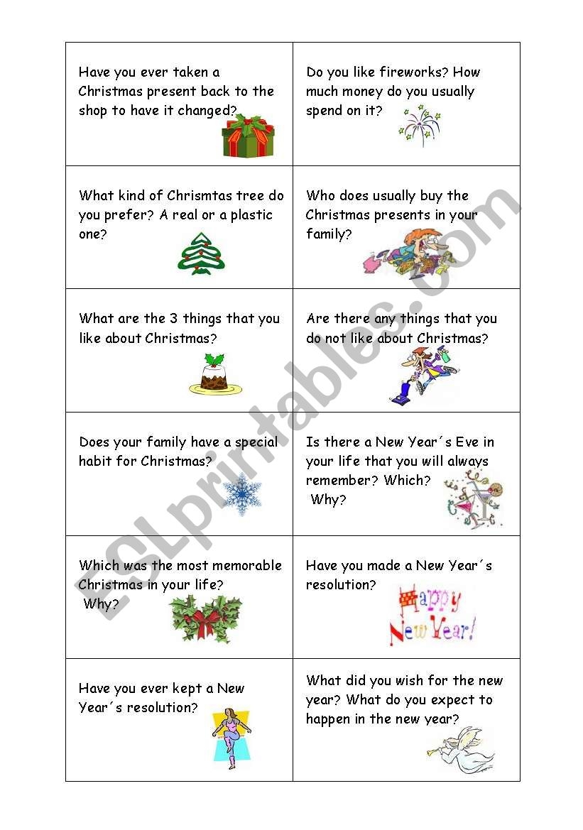 Speaking Cards A Warm Up Exercise After The Holidays Part2 ESL Worksheet By Julikrajcir