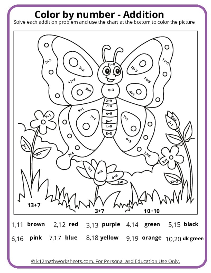 Spring Color By Number Pages K12 Math Worksheets Math Coloring Pages Printable PDFs By K12mathworksheets