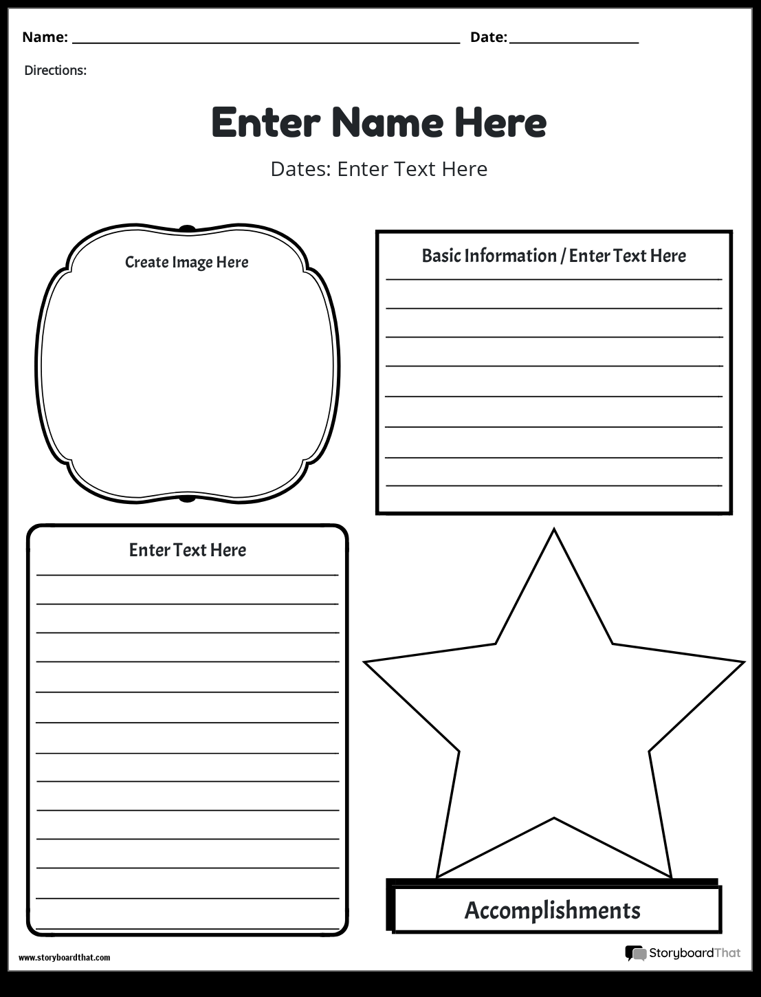 Storyboard That Biography Worksheet Templates Storyboard That Biography Worksheet Templates