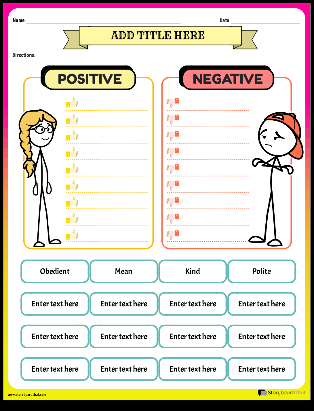 Storyboard That Character Traits Worksheets For Students Characterizations Worksheet 4 Reading Activity