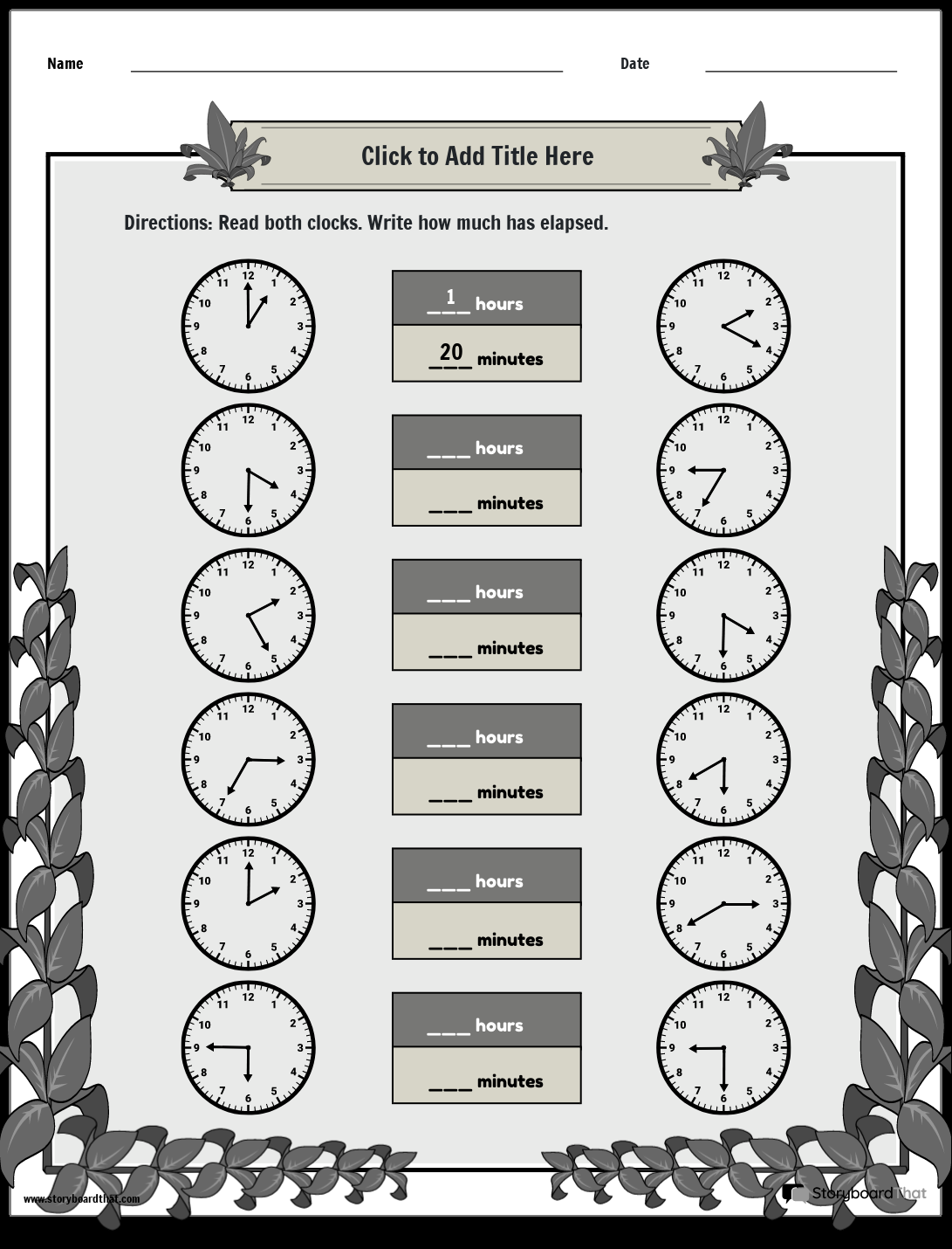 Storyboard That Free Elapsed Time Worksheets