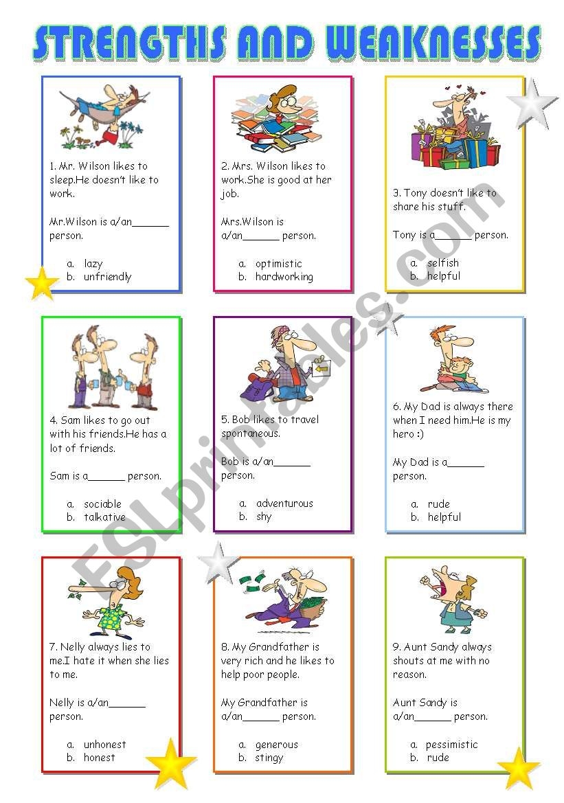 Strengths And Weaknesses Answer Key Included ESL Worksheet By Ayfer Dal Strengths And Weaknesses Answer Key Included ESL Worksheet By Ayfer Dal