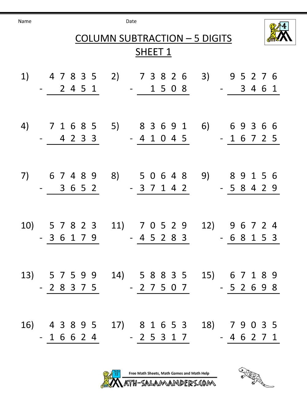 Subtraction Worksheets Free Printable Math Drills Free Printables Lettering SVG Files Tools Apps