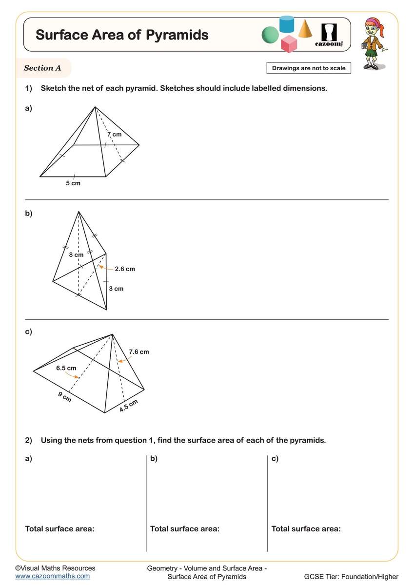 Surface Area Of Pyramids Worksheet Printable PDF For Year 10 And Year 11 Geometry Worksheet Surface Area Of Pyramids Worksheet Printable PDF For Year 10 And Year 11 Geometry Worksheet