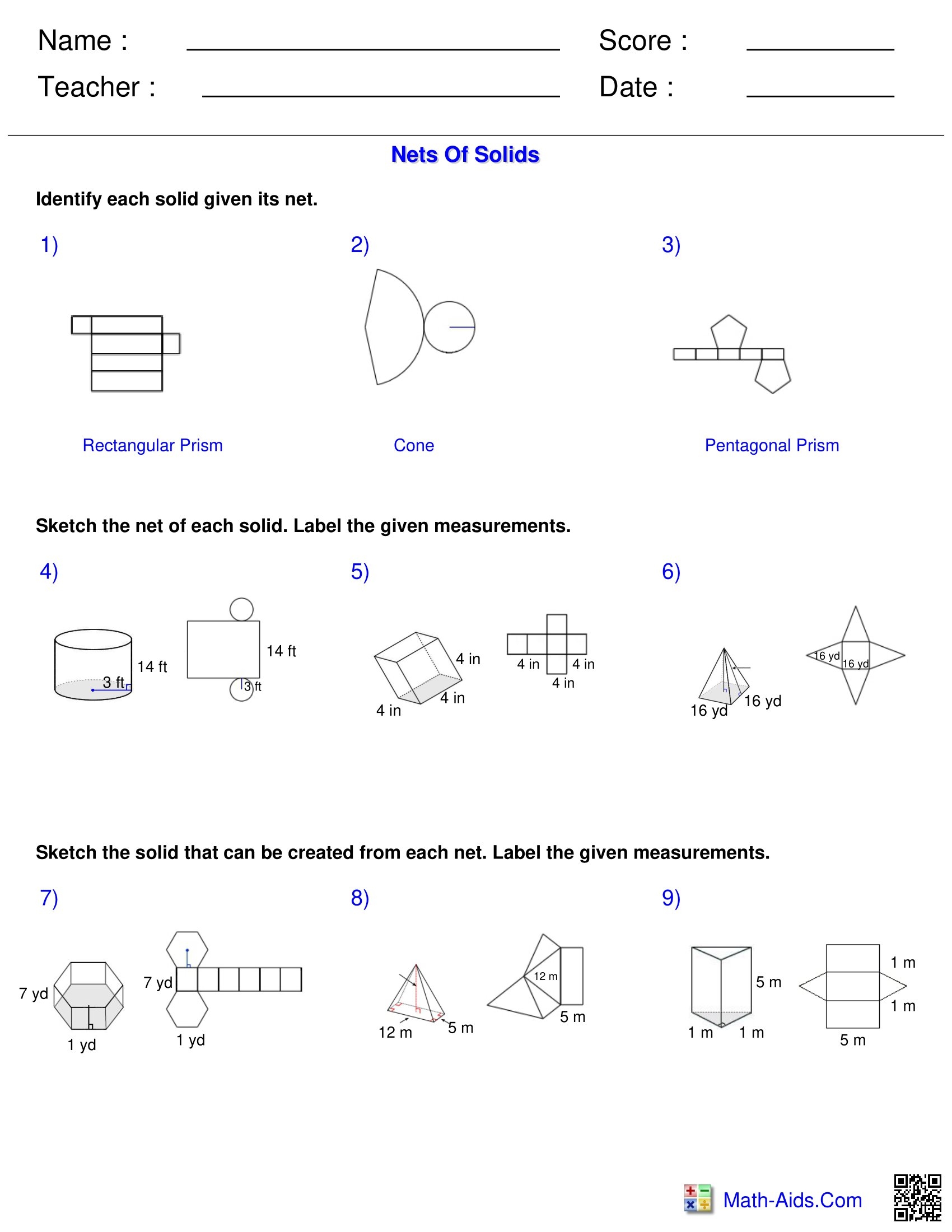 Surface Area Volume Nets Of Solids Worksheets Made By Teachers Surface Area Volume Nets Of Solids Worksheets Made By Teachers