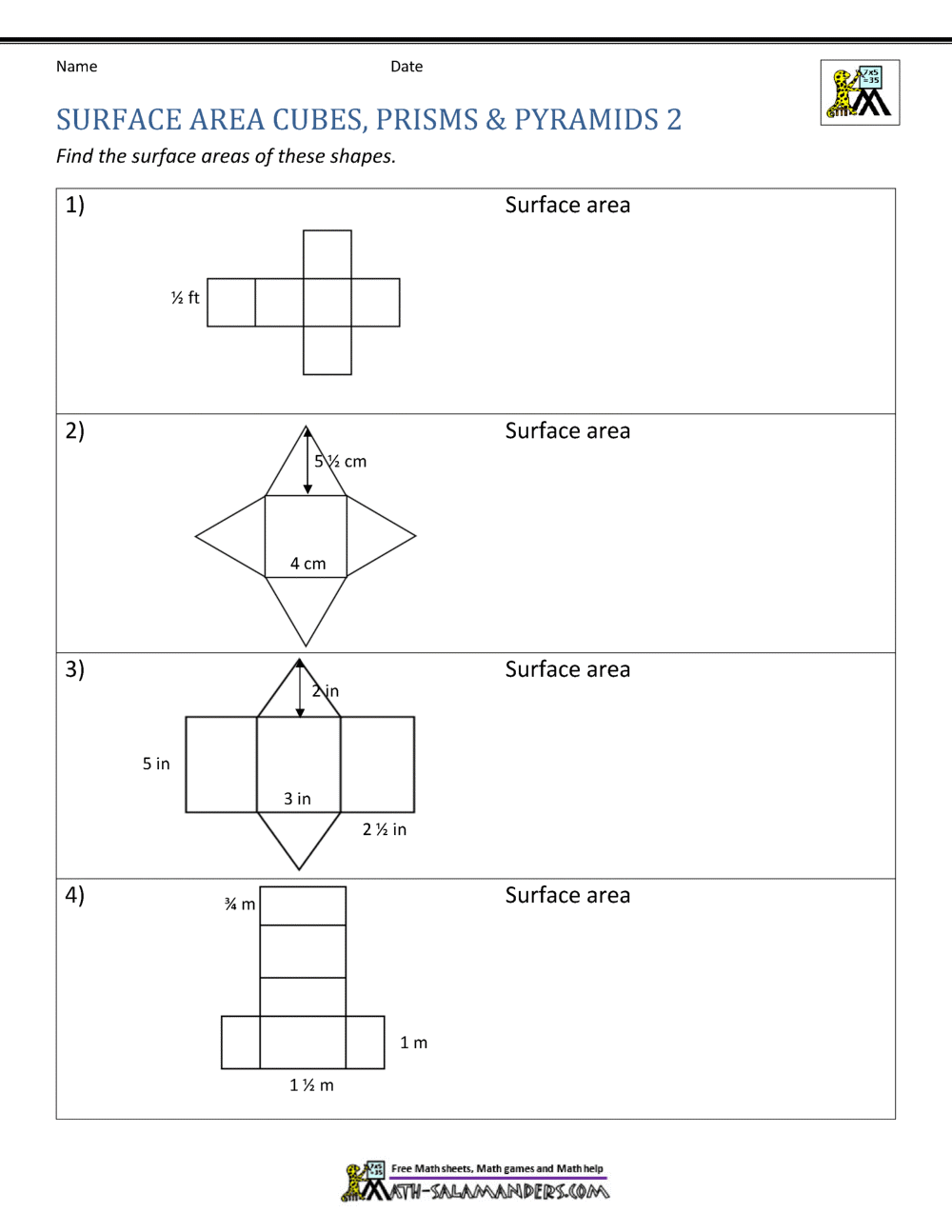 Surface Area Worksheet 6th Grade