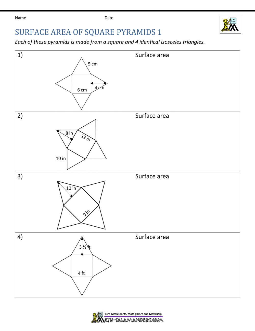 Surface Area Worksheet 6th Grade Surface Area Worksheet 6th Grade