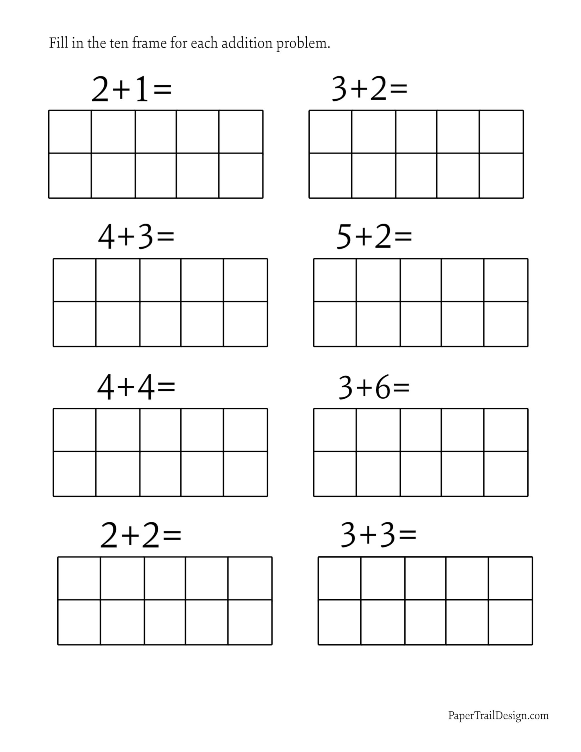 Ten Frame Printables Paper Trail Design Ten Frame Addition Worksheets Free Printable The Activity Mom