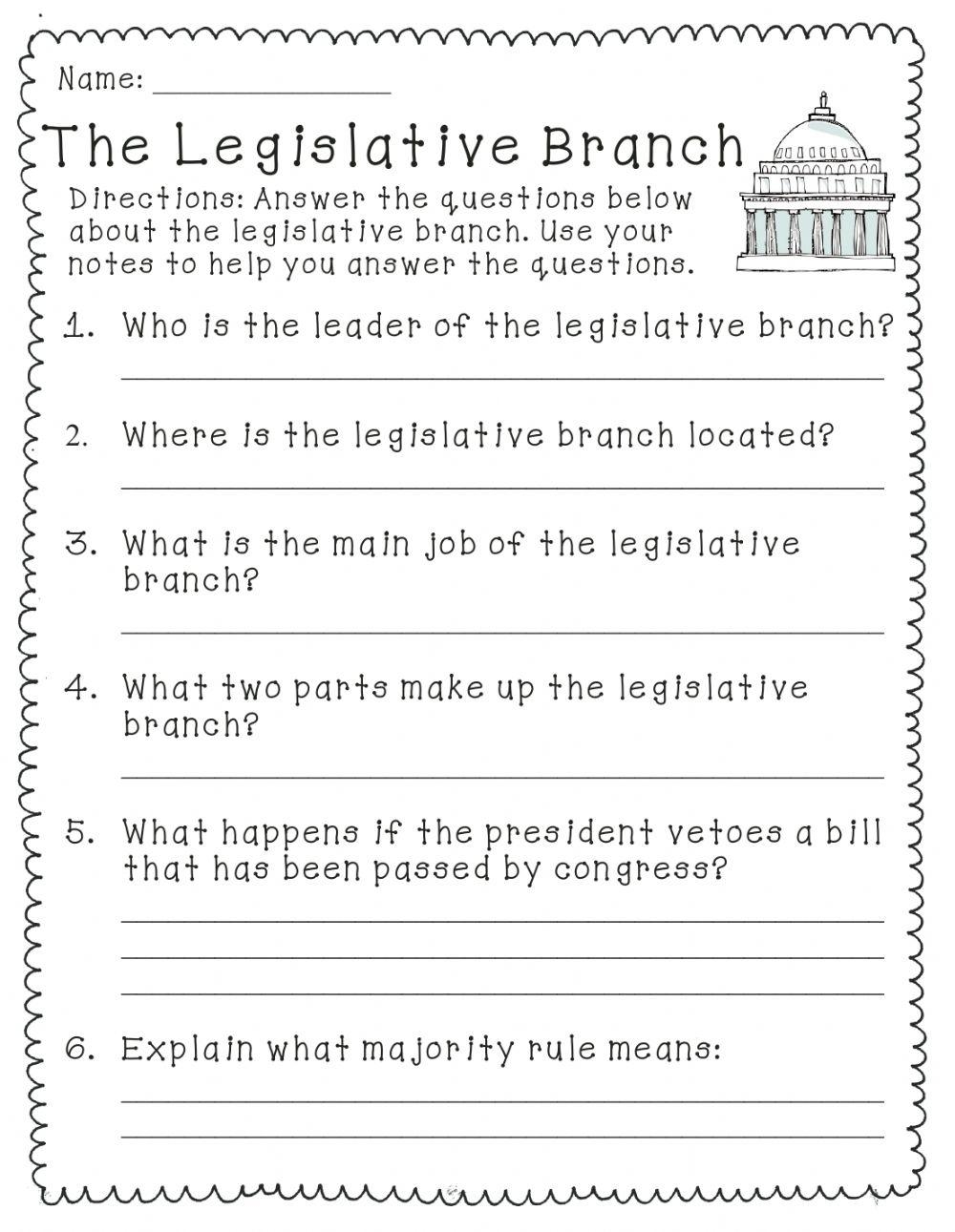 The Legislative Branch Worksheet Worksheets Library