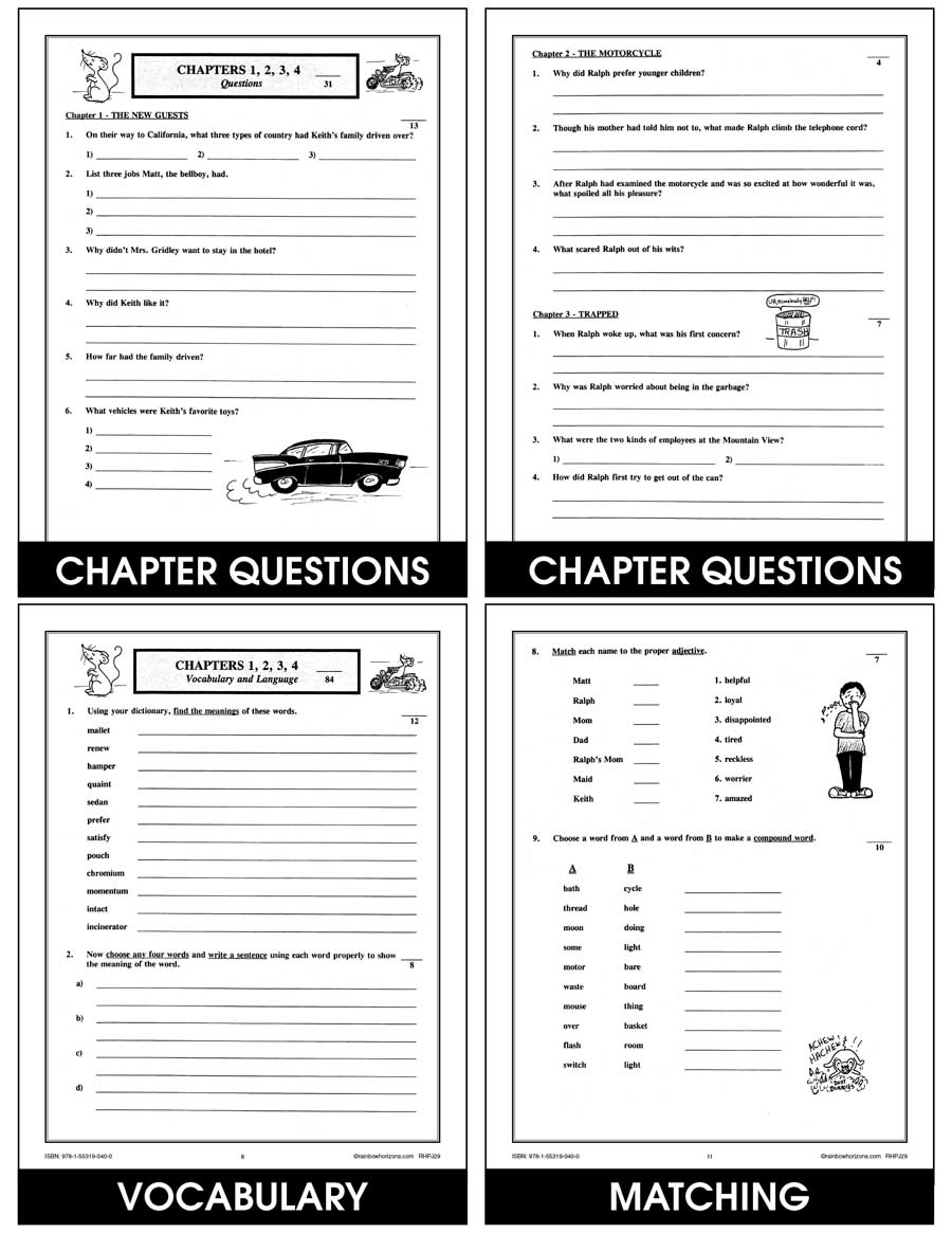 The Mouse And The Motorcycle Novel Study CHAPTER SLICE Worksheets Library