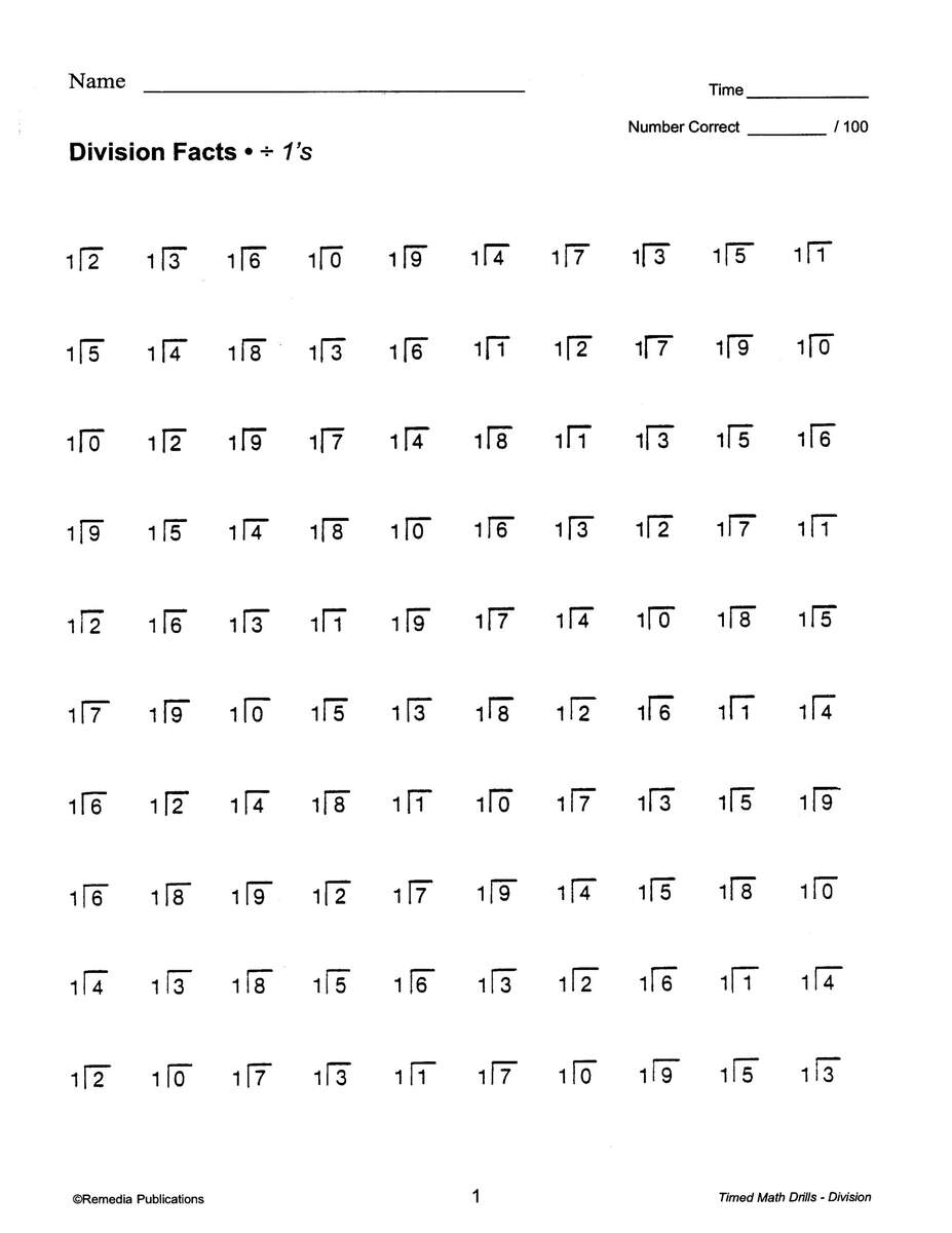 TIMED MATH DRILLS Division Facts Made By Teachers Division Drills Worksheets