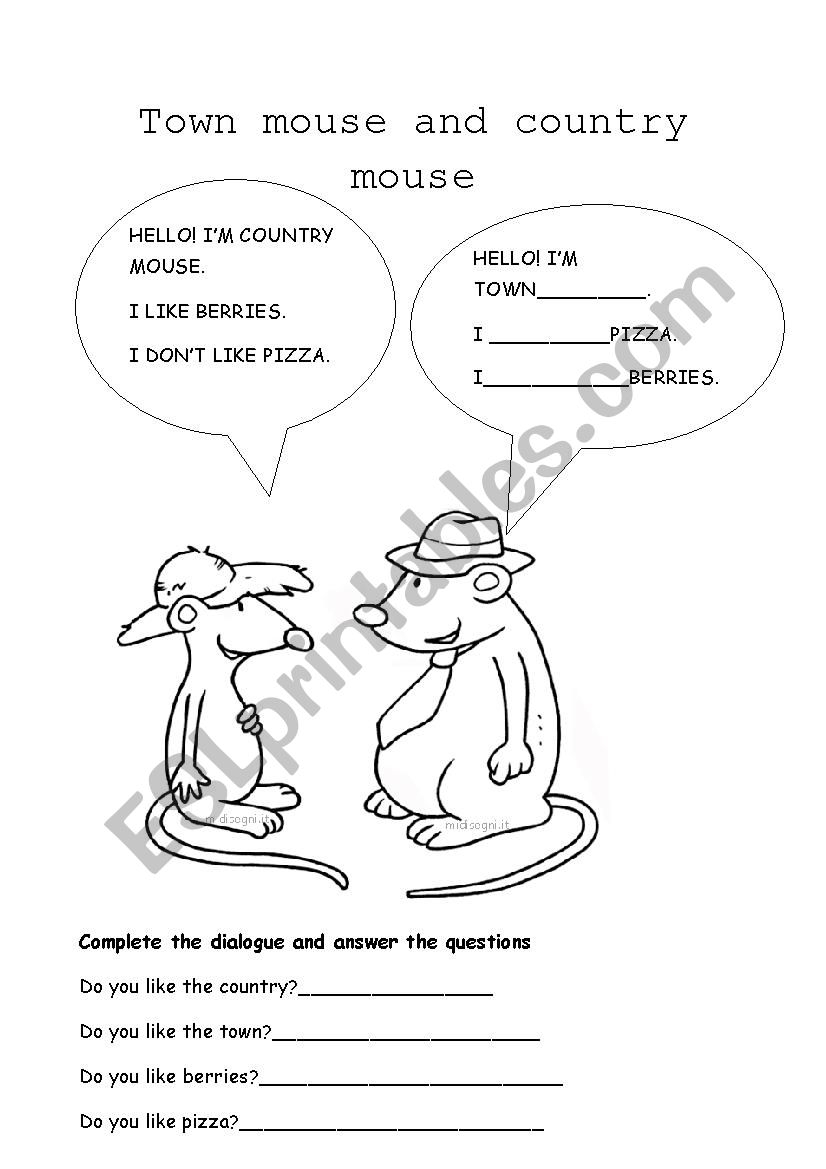 Town Mouse And Country Mouse ESL Worksheet By Mickymicky