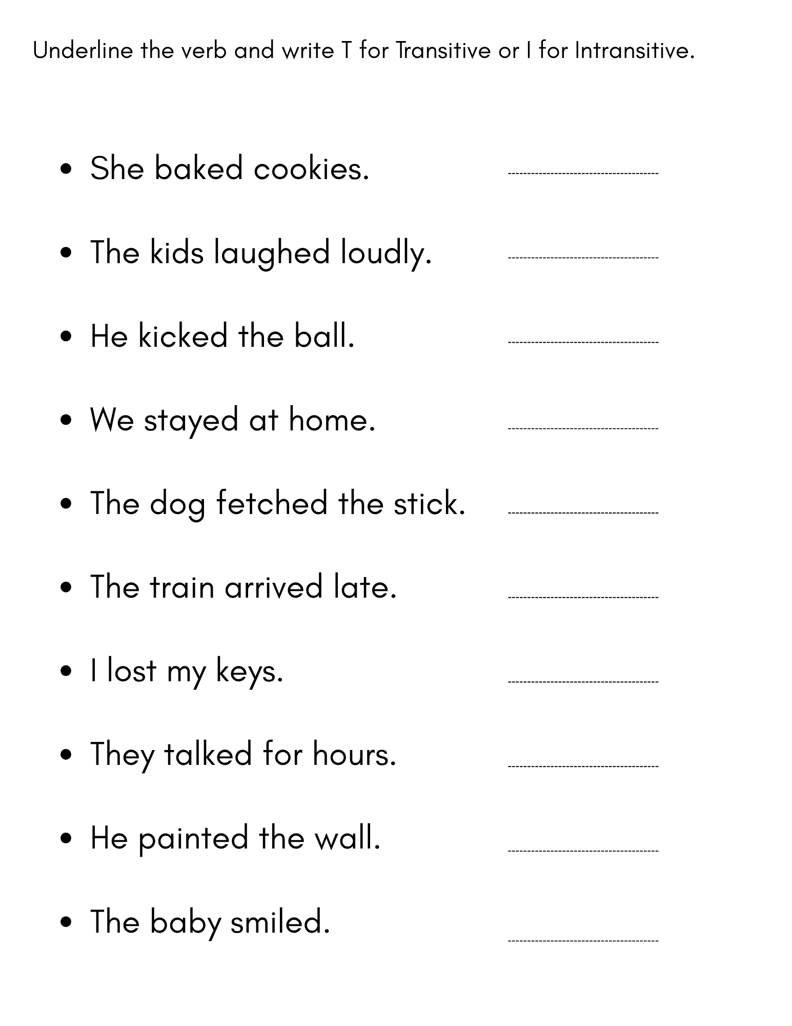 Transitive And Intransitive Verbs Exercises With Answers Made By Teachers