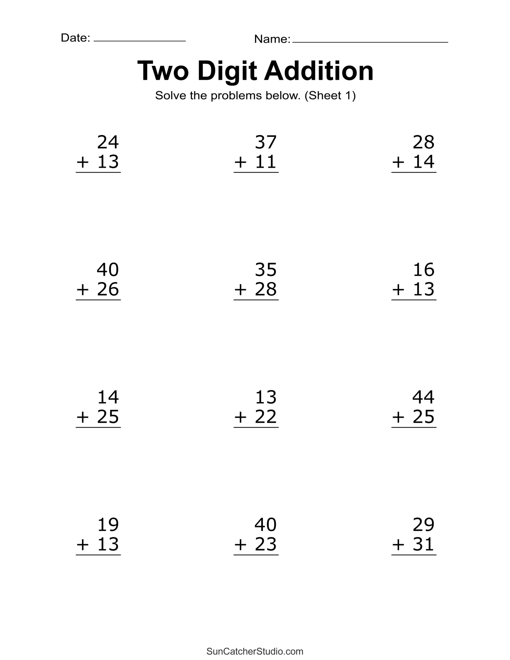 Two Digit Addition Worksheets Printable 2 Digit Problems Free Printables Lettering SVG Files Tools Apps FREE Printable 2 Digit Addition Worksheets With Without Regrouping
