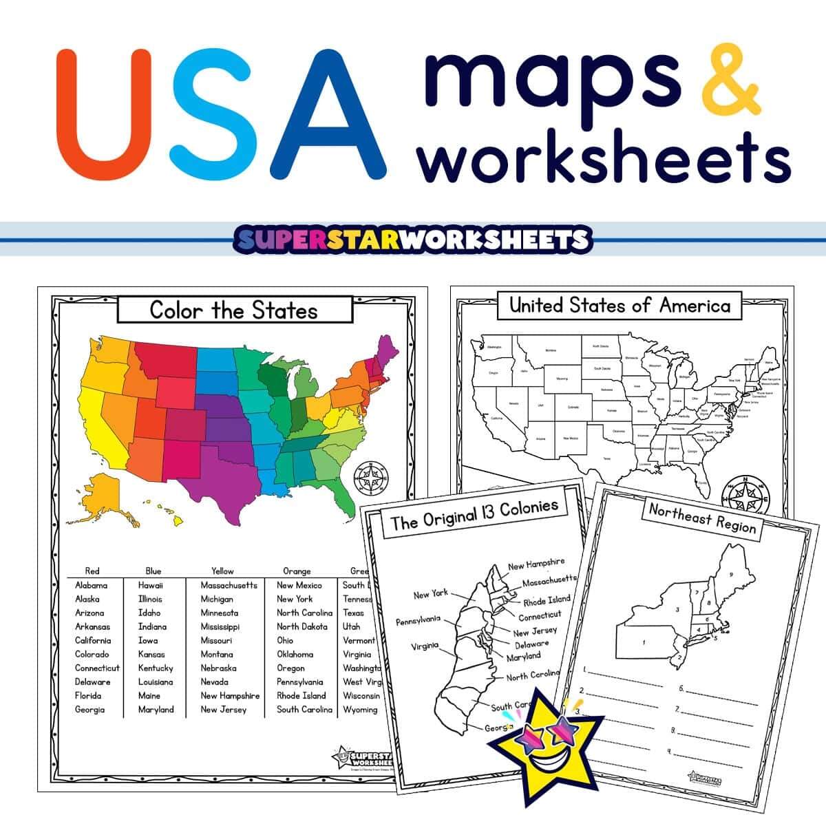 USA Map Worksheets Free Printables Superstar Worksheets Free Printable Maps Of The United States Bundle