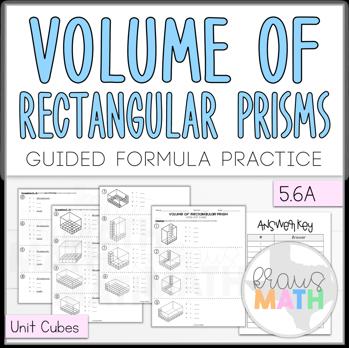 Volume Of Rectangular Prisms Using Unit Cubes Worksheet TEKS 5 6A Kraus Math Volume Of Rectangular Prisms Using Unit Cubes Worksheet TEKS 5 6A Kraus Math