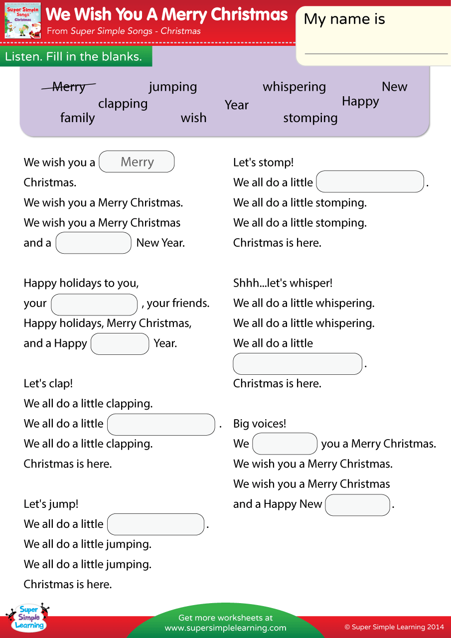 We Wish You A Merry Christmas Worksheet Fill In The Blanks Super Simple We Wish You A Merry Christmas Worksheet Fill In The Blanks Super Simple