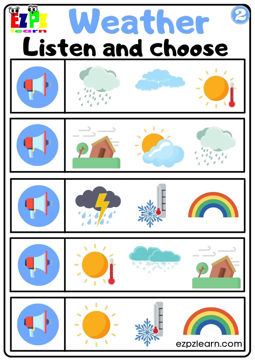 Weather Vocabulary Interactive Worksheet Listen And Choose The Correct Images Activity For Kindergarten And ESL Students G2 Ezpzlearn Weather Vocabulary Interactive Worksheet Listen And Choose The Correct Images Activity For Kindergarten And ESL Students G2 Ezpzlearn
