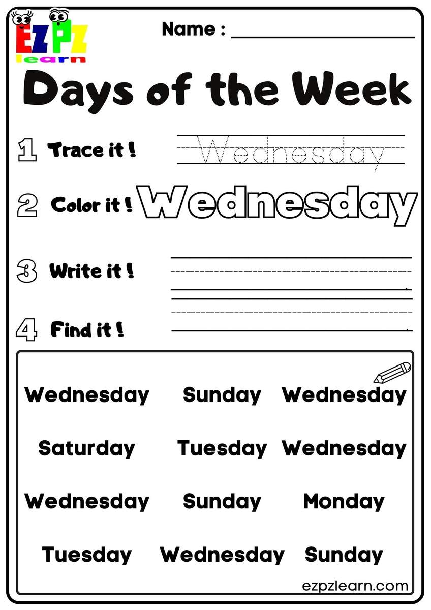 Cool Learn Days Of The Week Activity Worksheets For Kids Made By Teachers