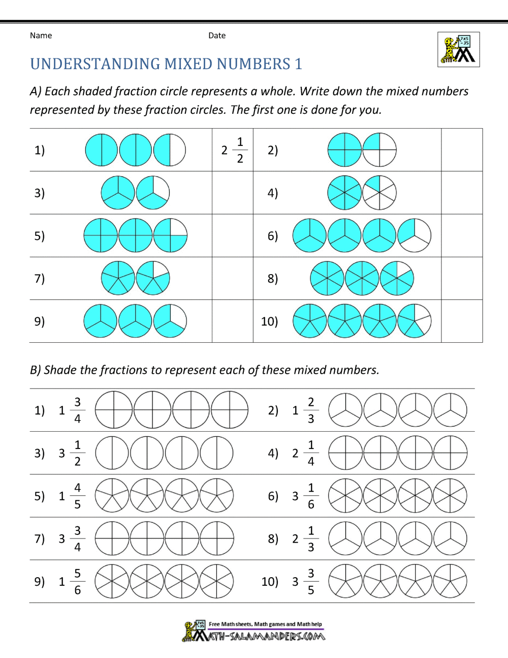 Improper Fraction Worksheets