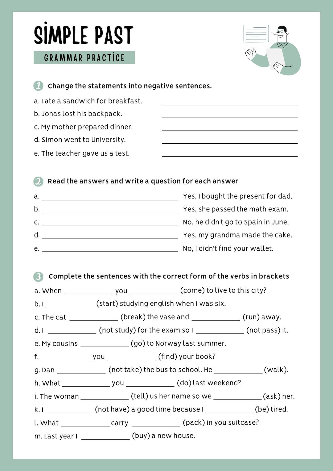 White Pastel Green Simple Past Grammar Practice Worksheet A4 10 Pages Etsy White Pastel Green Simple Past Grammar Practice Worksheet A4 10 Pages Etsy