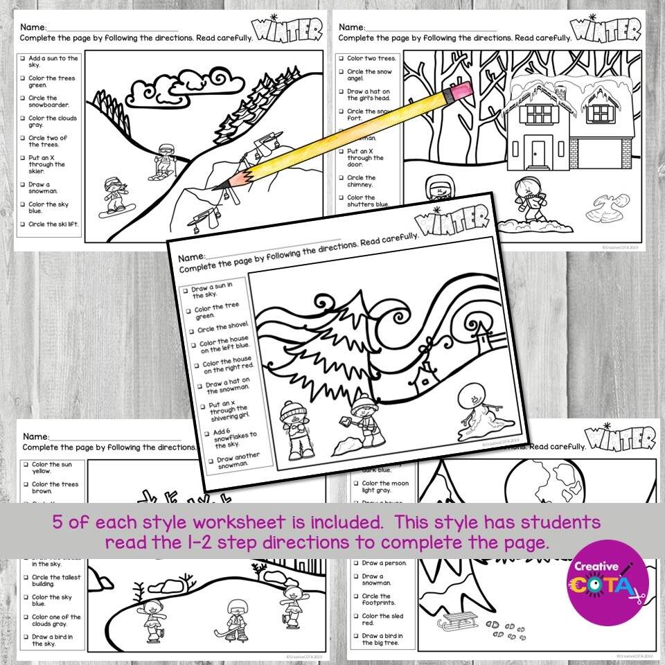 Winter Following Directions Coloring Activity For Listening Skills Made By Teachers Snowman Listening Game Printable For Preschool