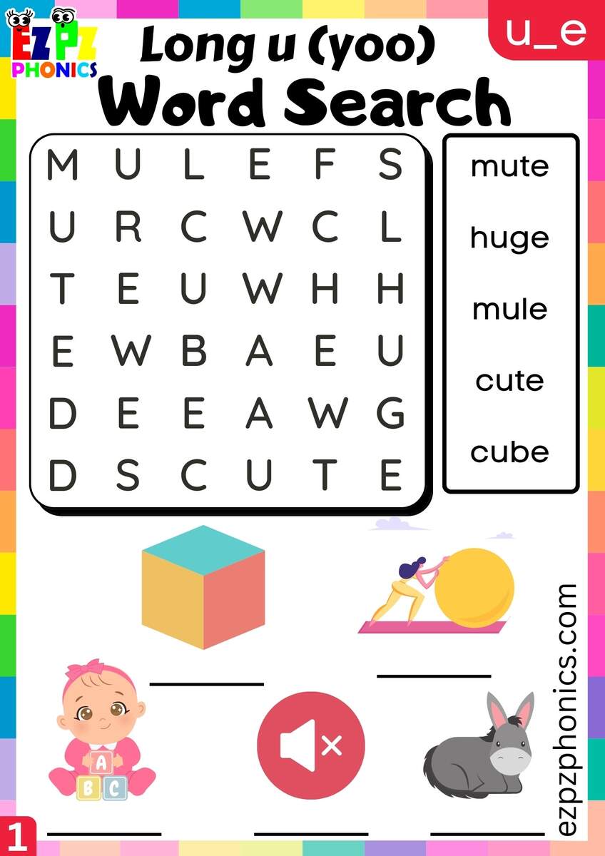 Word Search For U E Words Long U Yoo Sound Ezpzphonics