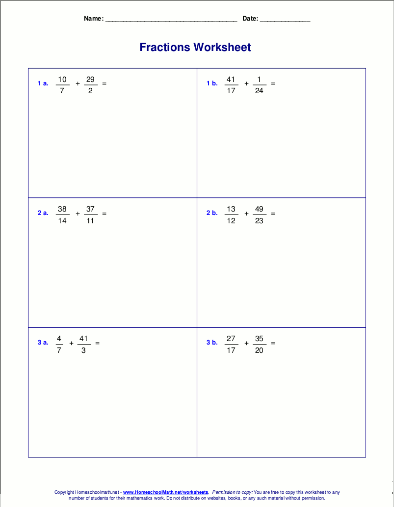 Worksheets For Fraction Addition Worksheets For Fraction Addition