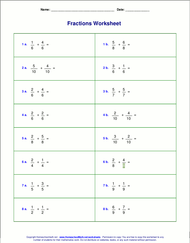 Worksheets For Fraction Addition Worksheets For Fraction Addition