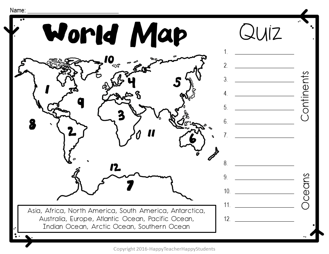 World Map World Map Quiz Test And Map Worksheet 7 Continents And 5 Oceans Classful FREE 7 Continents And Oceans Printable Pdf Worksheets Set 2