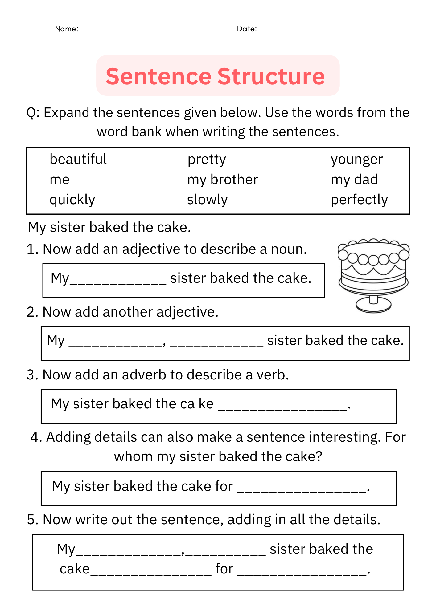 Sentence Structure Worksheets Language Arts Activities